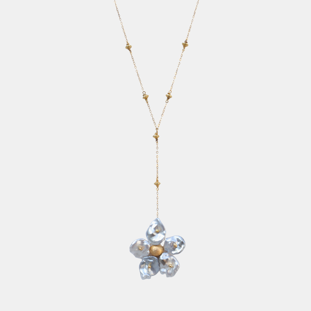 Petals Tahitian Keshi Pearl Flower Necklace in 18K Gold
